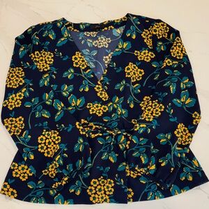 J.Crew Floral Faux Wrap Blouse with Peplum bottom and tie Size Large